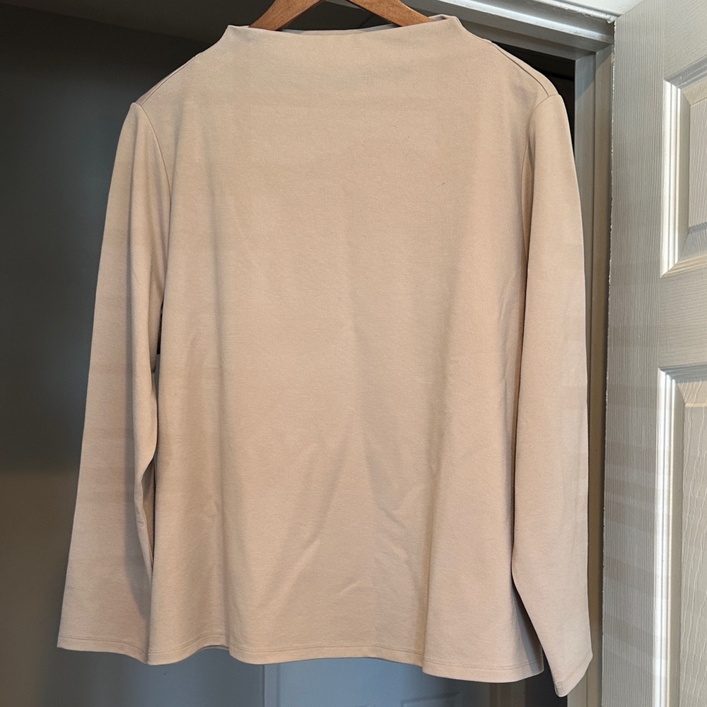 Eileen Fisher funnel neck tan top